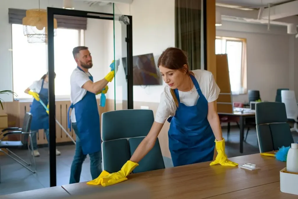 conference venue cleaning services team sanitizing space in london